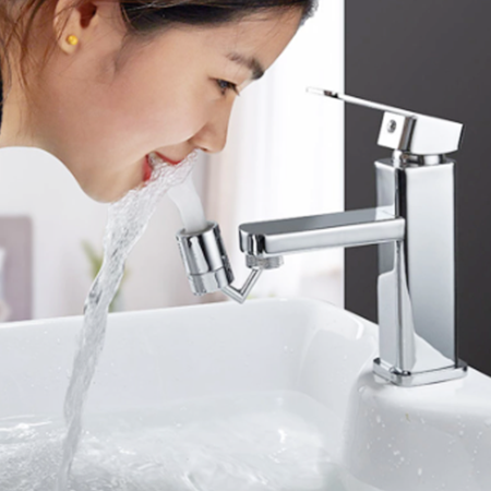 The bathroom sink spins the faucet freely