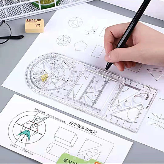 2022 New Multifunction Rotatable Drawing Template Ruler Geometric Measuring Drafting Teaching Ruler Drawing Ruler For Students