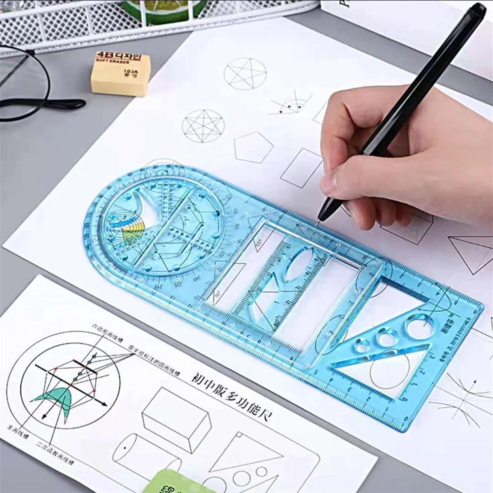 2022 New Multifunction Rotatable Drawing Template Ruler Geometric Measuring Drafting Teaching Ruler Drawing Ruler For Students