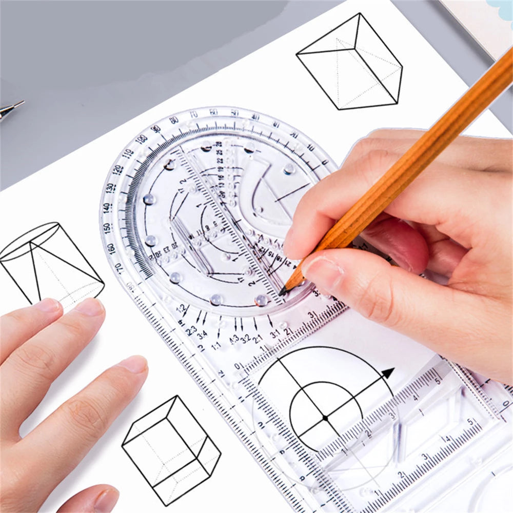 2022 New Multifunction Rotatable Drawing Template Ruler Geometric Measuring Drafting Teaching Ruler Drawing Ruler For Students