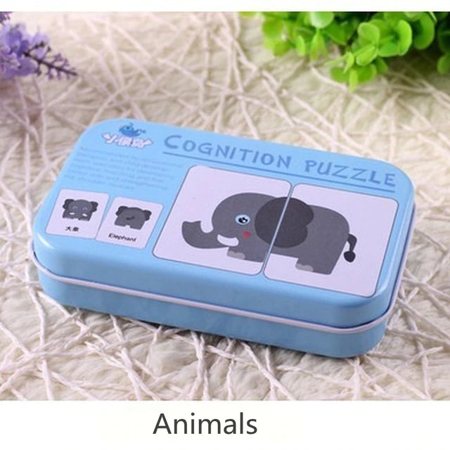 Kids Montessori Baby Early Educational Puzzles Toy Matching Game Cognitive Card Car Fruit Animal Life Puzzle Children Toys