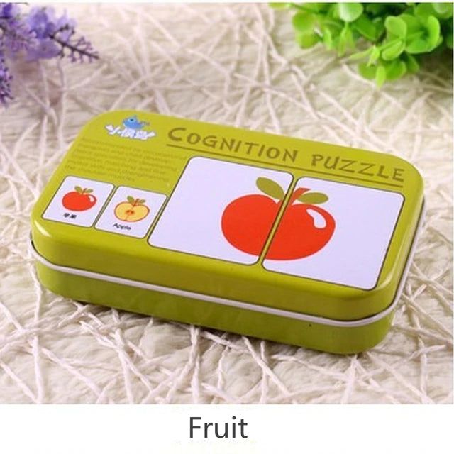 Kids Montessori Baby Early Educational Puzzles Toy Matching Game Cognitive Card Car Fruit Animal Life Puzzle Children Toys