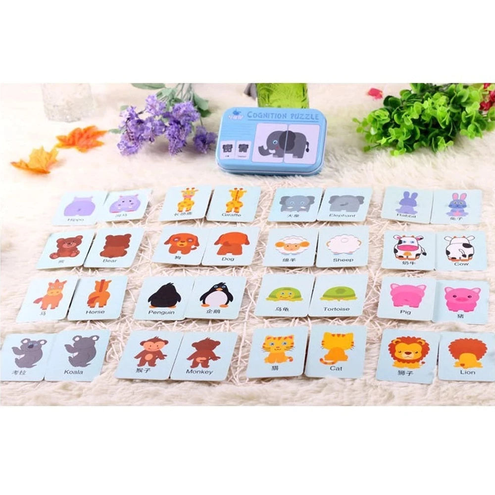 Kids Montessori Baby Early Educational Puzzles Toy Matching Game Cognitive Card Car Fruit Animal Life Puzzle Children Toys