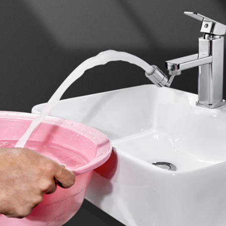 The bathroom sink spins the faucet freely