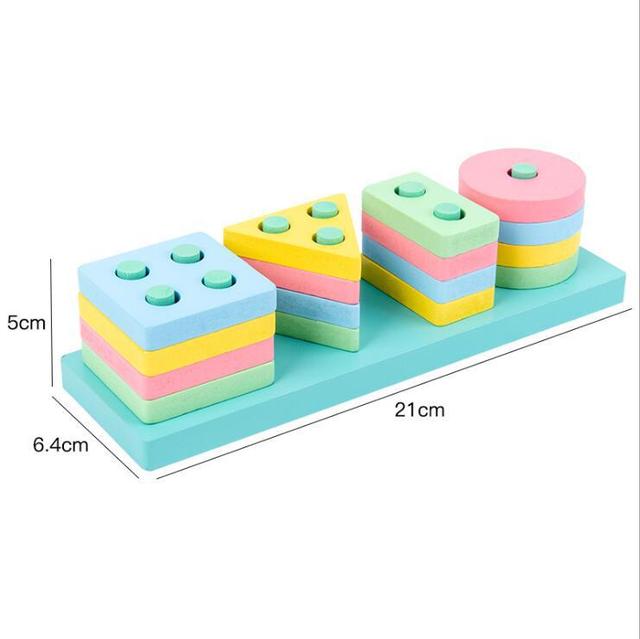 Children's Four-post Geometric Modeling Building Blocks MontessoriToys Macaron JigsawPuzzle Teaching Aids Children's Wooden Toys