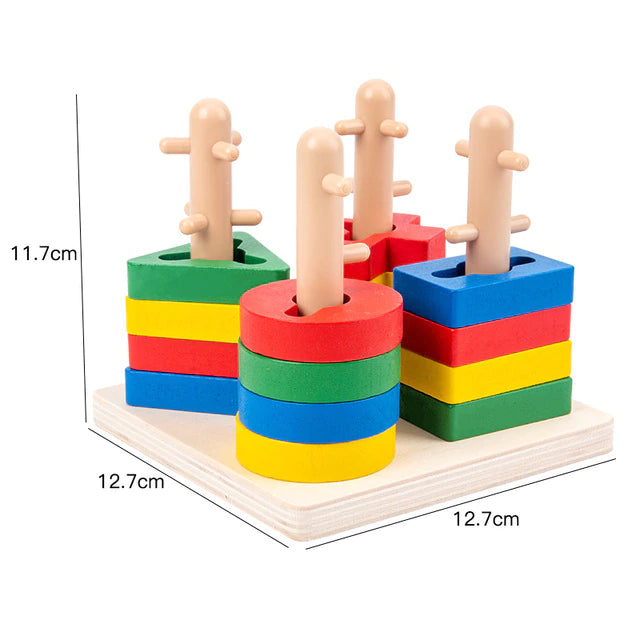 Children's Four-post Geometric Modeling Building Blocks MontessoriToys Macaron JigsawPuzzle Teaching Aids Children's Wooden Toys