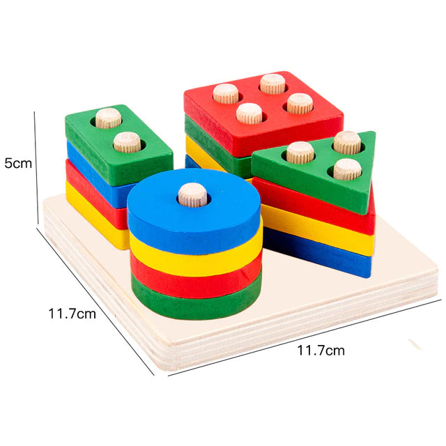 Children's Four-post Geometric Modeling Building Blocks MontessoriToys Macaron JigsawPuzzle Teaching Aids Children's Wooden Toys