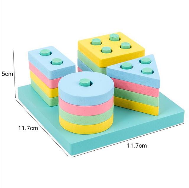 Children's Four-post Geometric Modeling Building Blocks MontessoriToys Macaron JigsawPuzzle Teaching Aids Children's Wooden Toys