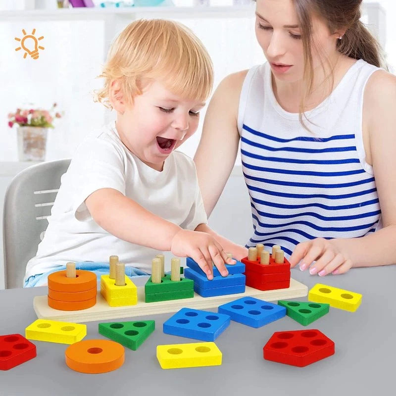 Children's Four-post Geometric Modeling Building Blocks MontessoriToys Macaron JigsawPuzzle Teaching Aids Children's Wooden Toys