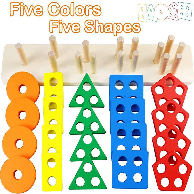 Children's Four-post Geometric Modeling Building Blocks MontessoriToys Macaron JigsawPuzzle Teaching Aids Children's Wooden Toys