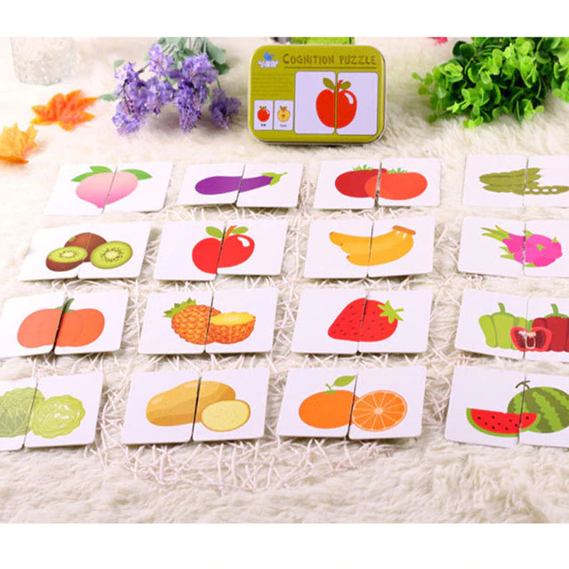 Kids Montessori Baby Early Educational Puzzles Toy Matching Game Cognitive Card Car Fruit Animal Life Puzzle Children Toys