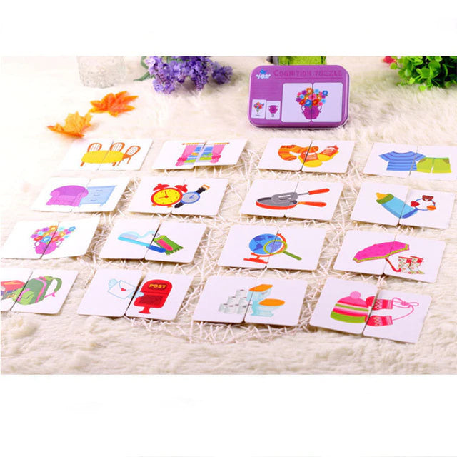 Kids Montessori Baby Early Educational Puzzles Toy Matching Game Cognitive Card Car Fruit Animal Life Puzzle Children Toys