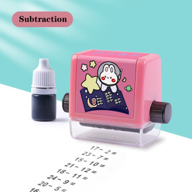 Elementary school students add and subtract arithmetic seals