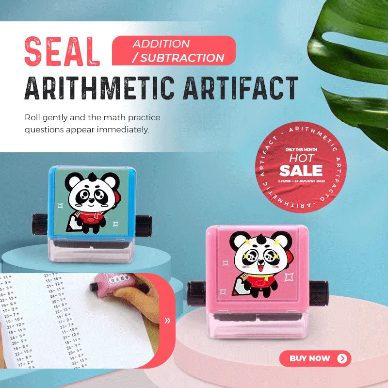 Elementary school students add and subtract arithmetic seals